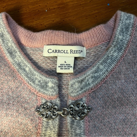 Carroll Reed Fair Isle Celtic Pink and Gray Wool Sweater Jacket Size XL Winter - Picture 4 of 14